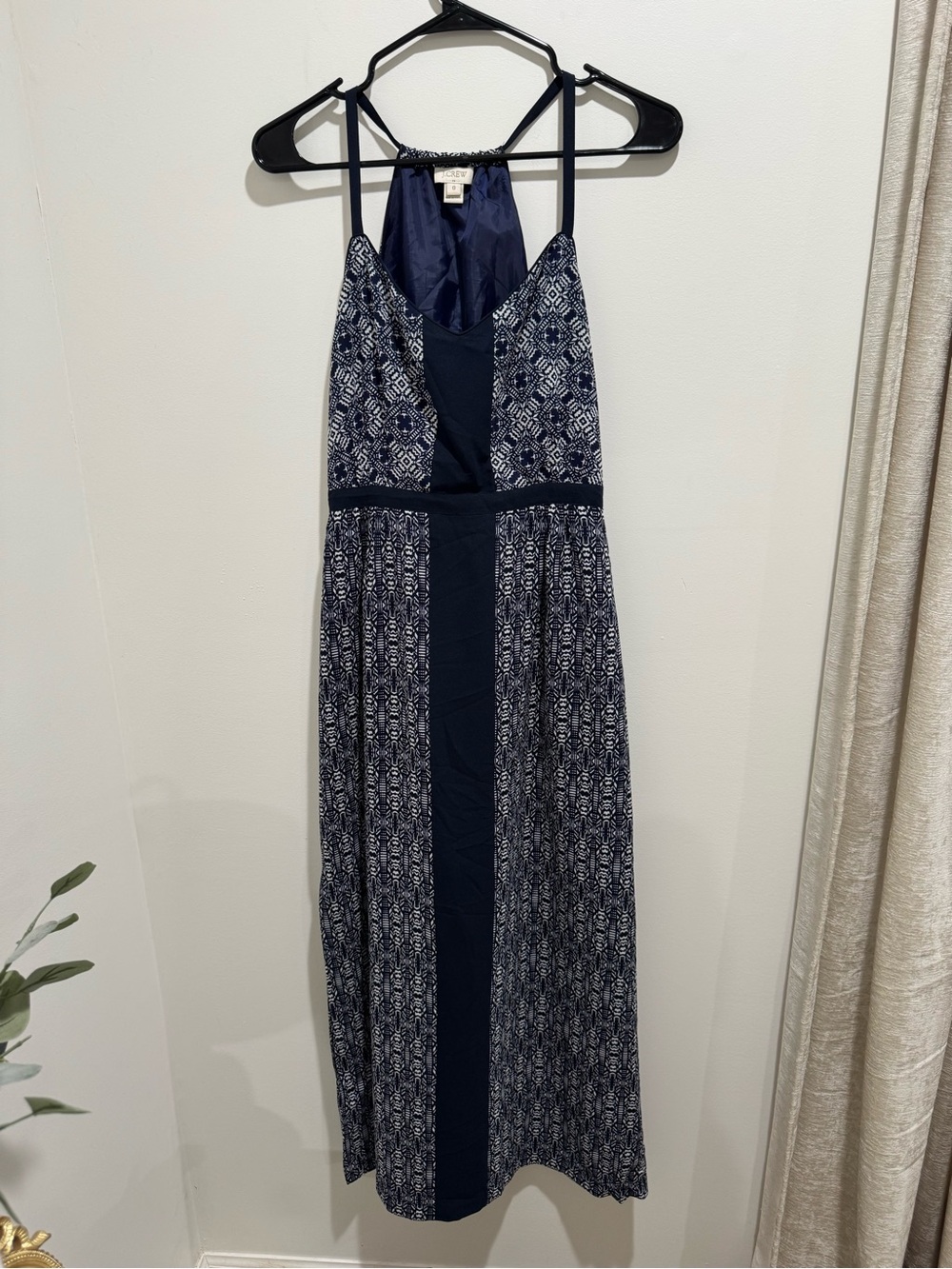 J.Crew Navy Geometric Print Halter Maxi Midi Dress‎ Size 0